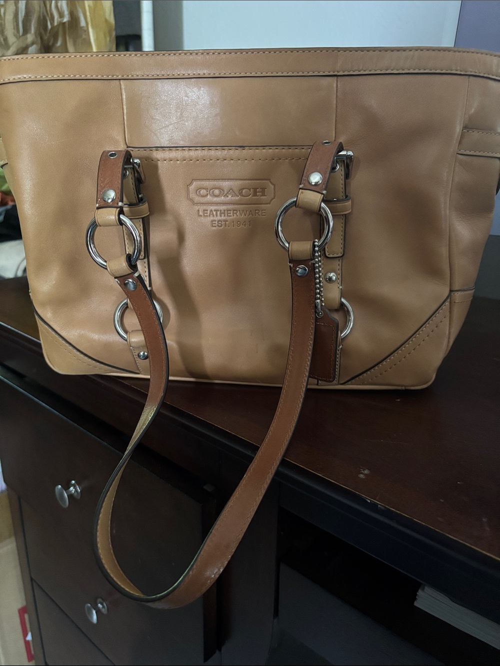 Coach Tan Leather Tote with Brown Straps